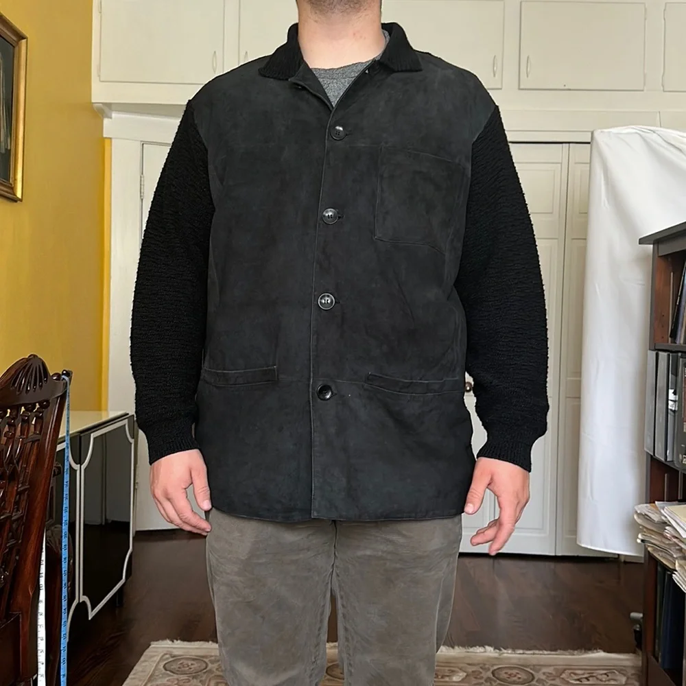 Mondo Di Marco Italian Made Men's Black Suede and Knit Zip Up Jacket size XL